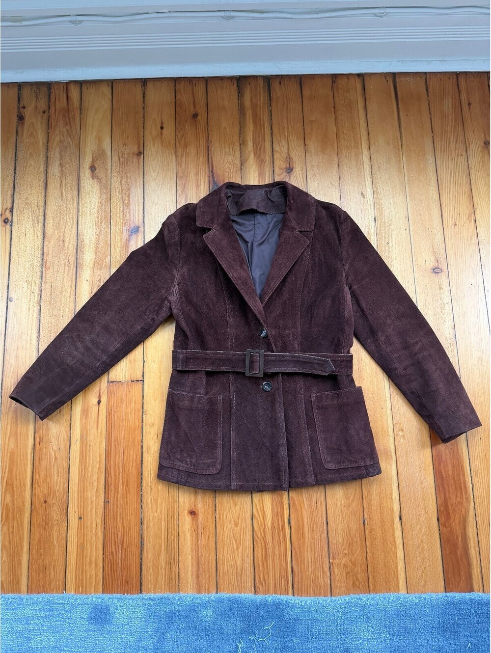 Vintage Brown Suede Blazer Jacket Buttons and Belt